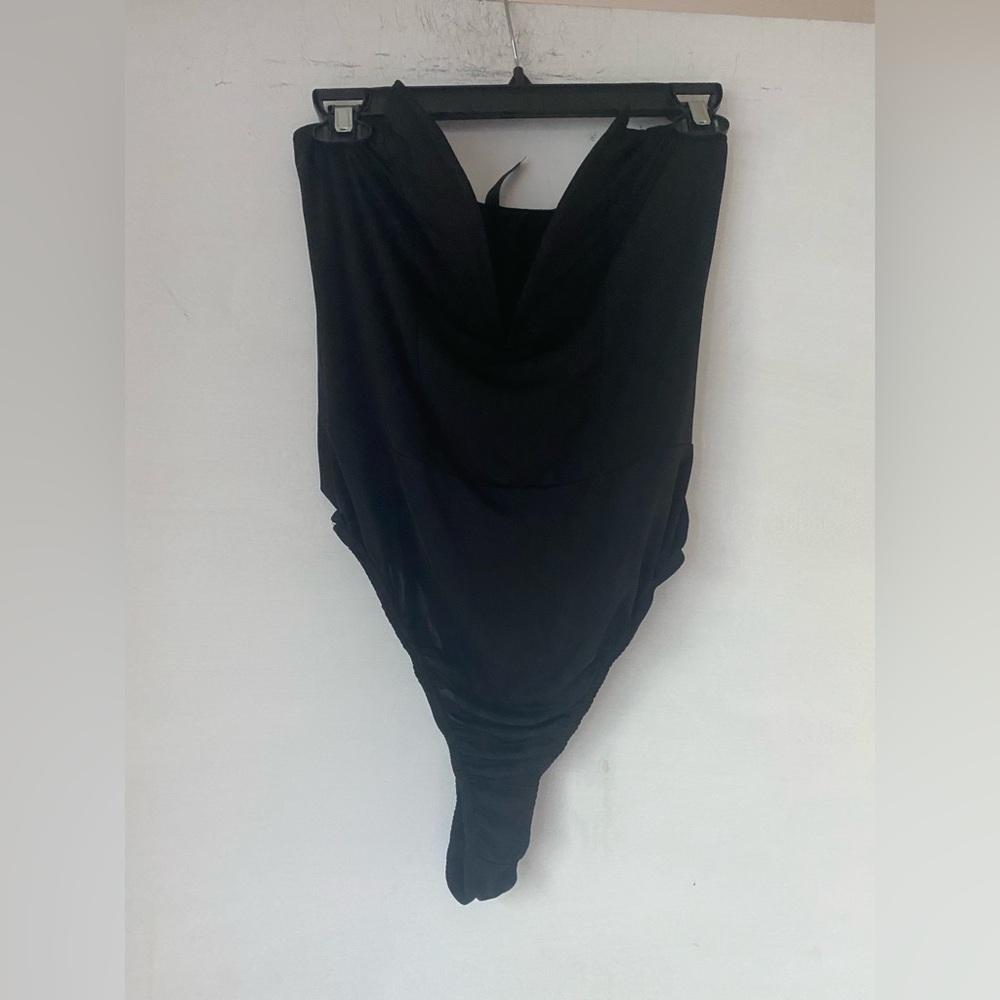 Shelly Elegant Black Draped Bodysuit S L